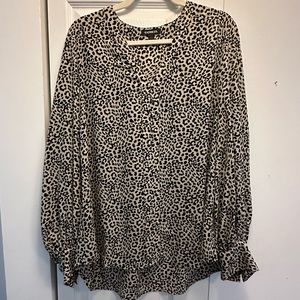 Express Leopard Print Flowy Blouse with Buttons
